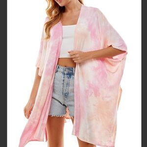Pink Tie-Dye Kimono Cardigan